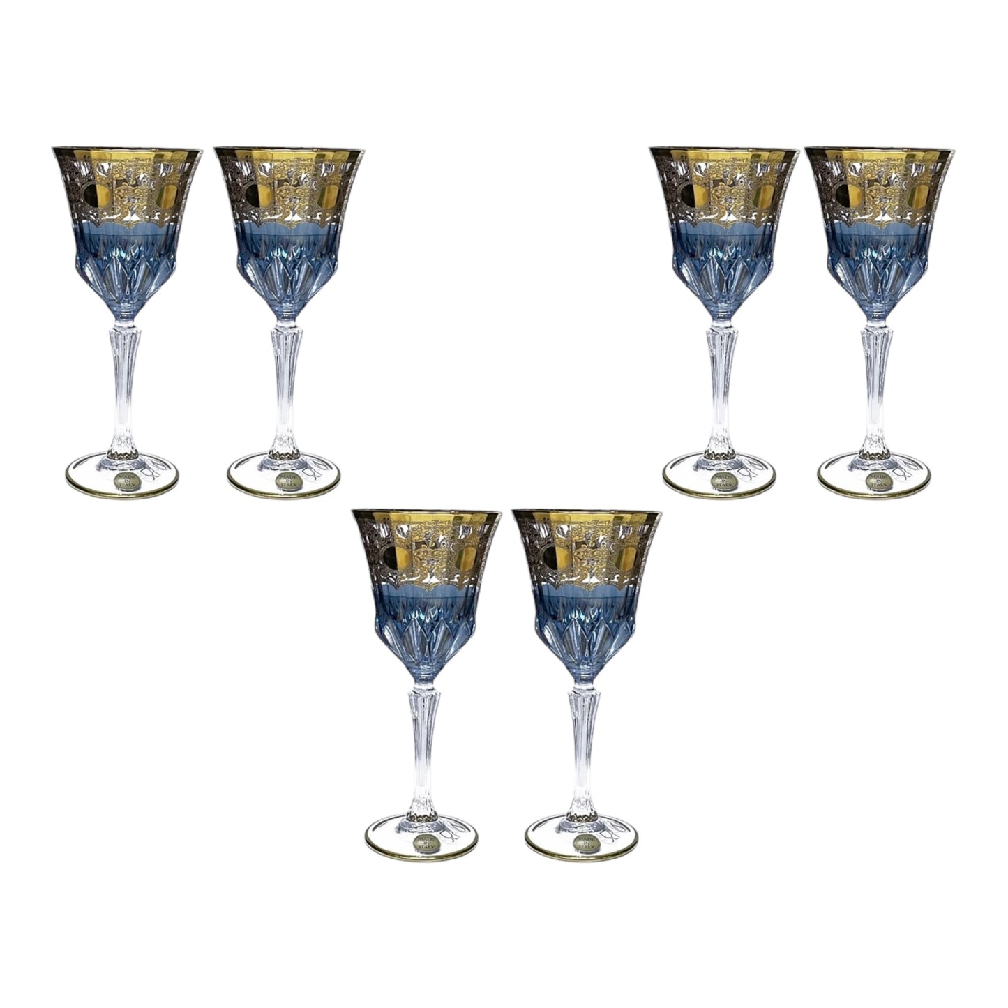 Italian Crystal - Goblet Glass Set 6 Pcs - Blue&Gold