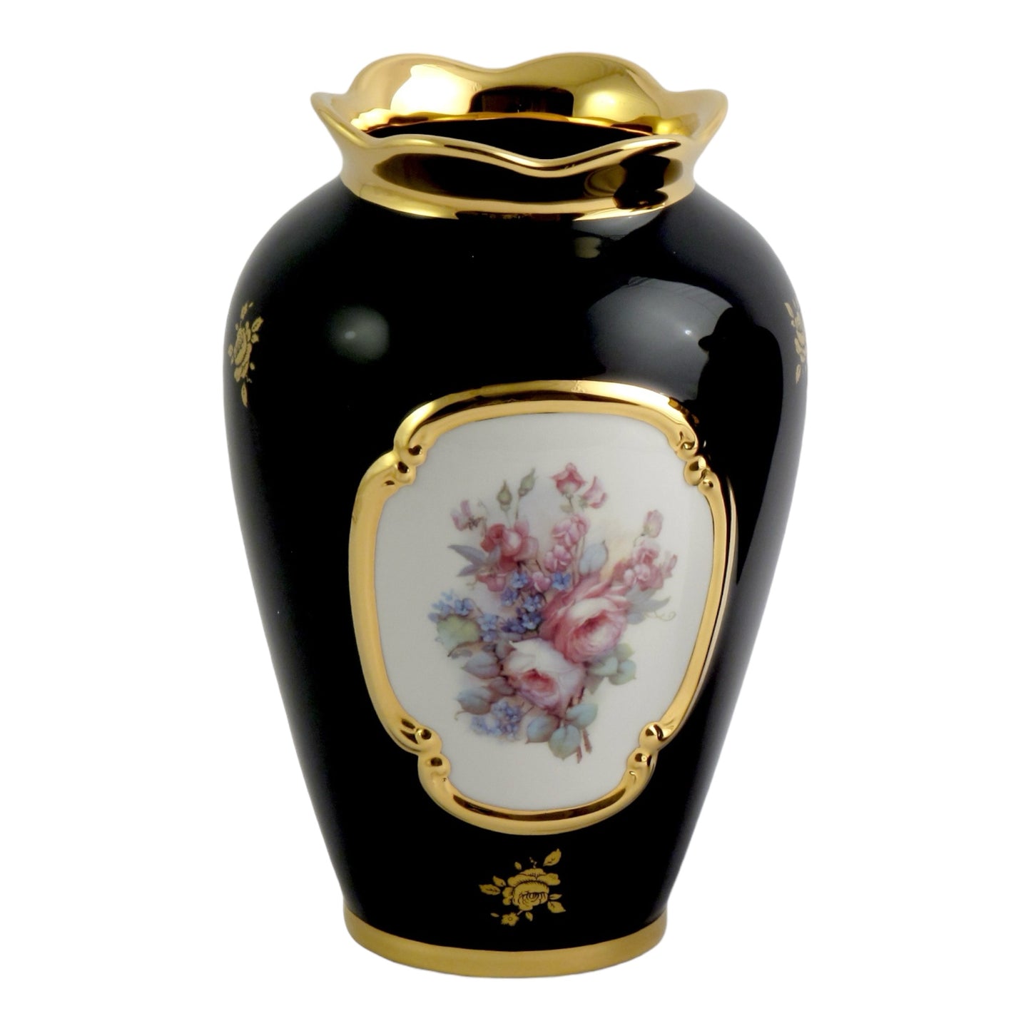 BC Limoge - Vase - Flowers - Blue&Gold - 28x17 cm