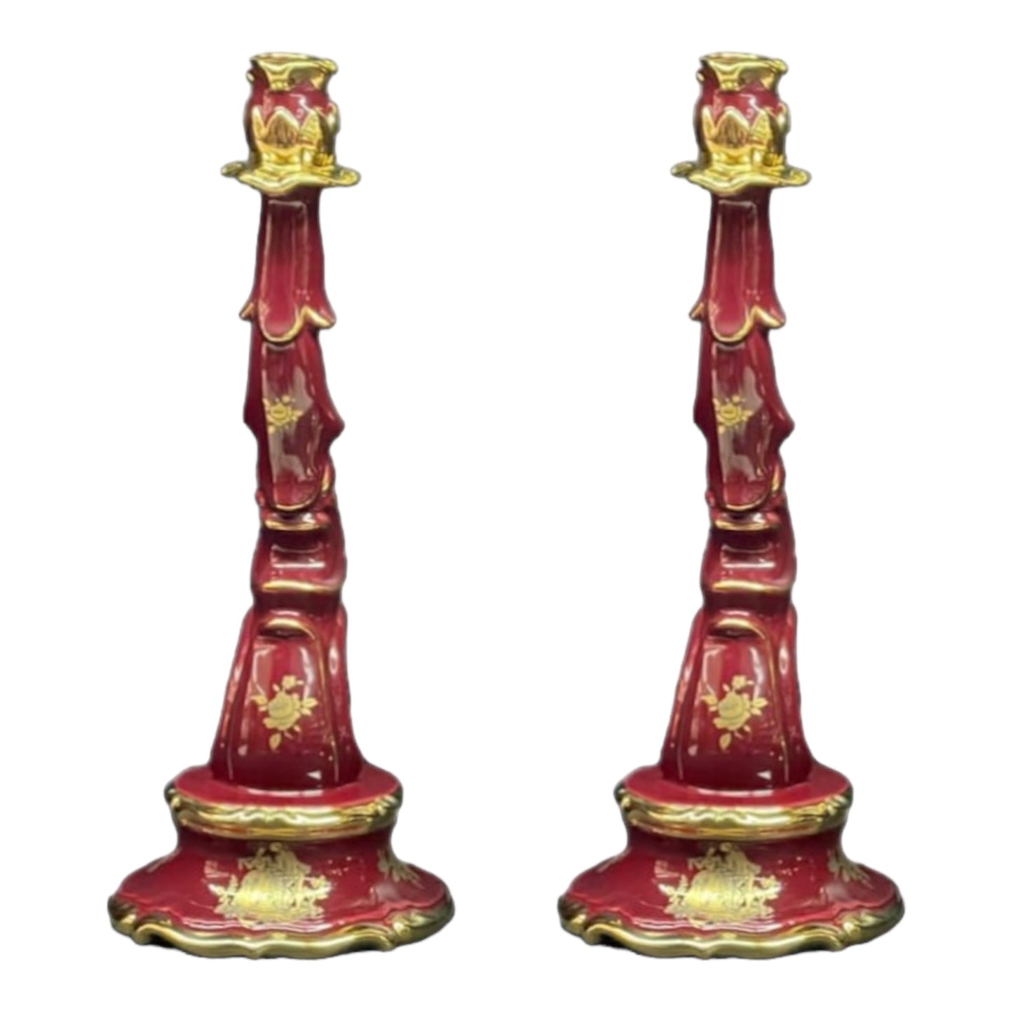 BC Limoge - Table Clock and Candle Holder , 3 Pcs - Romeo&Juliet - Red&Gold