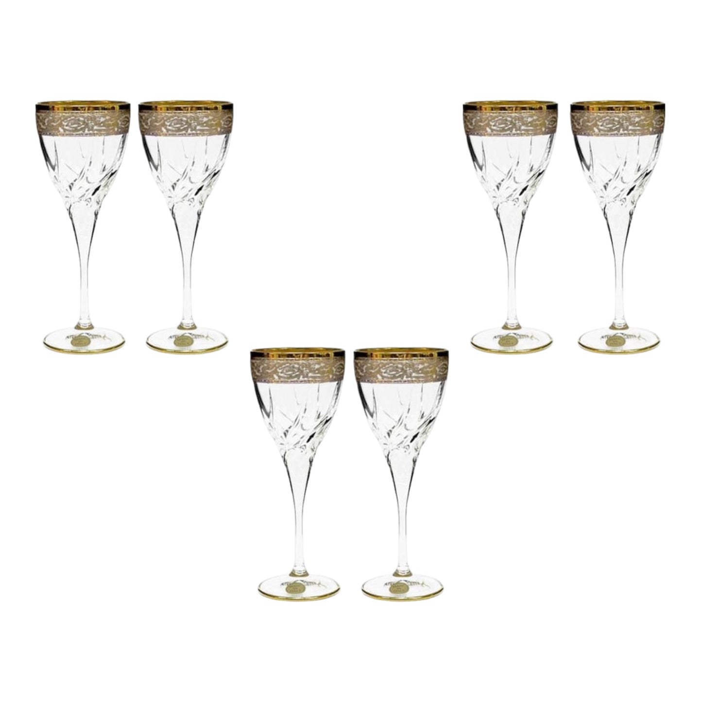 Italian Crystal - Goblet Glass Set 6 Pcs - Gold