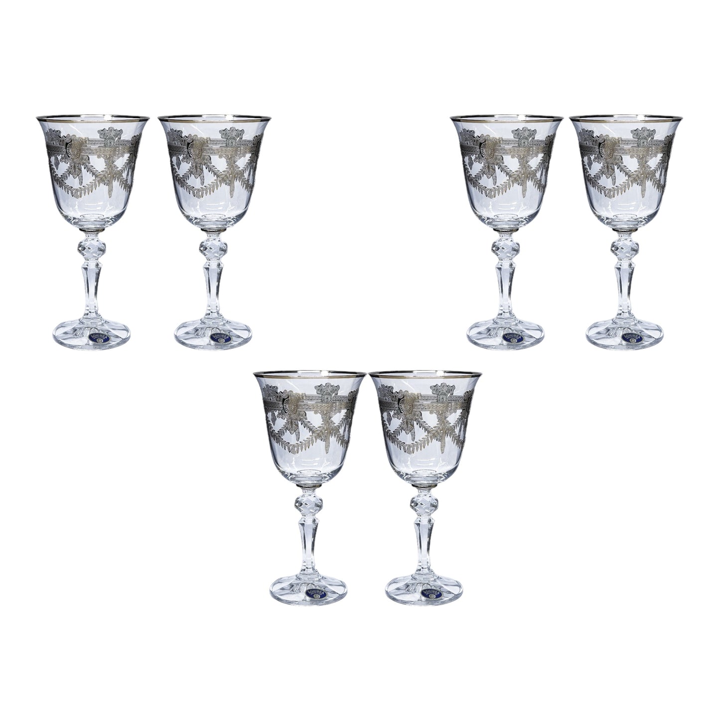 Bohemia Crystal - Goblet Glass Set 6 Pcs - Silver