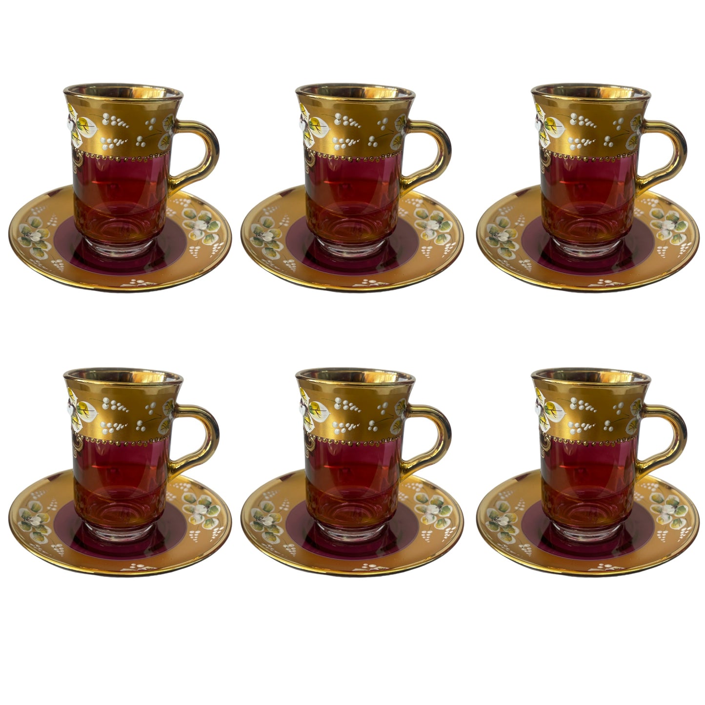 Bohemia Crystal Coffee Set 12 Pieces - Red&Gold