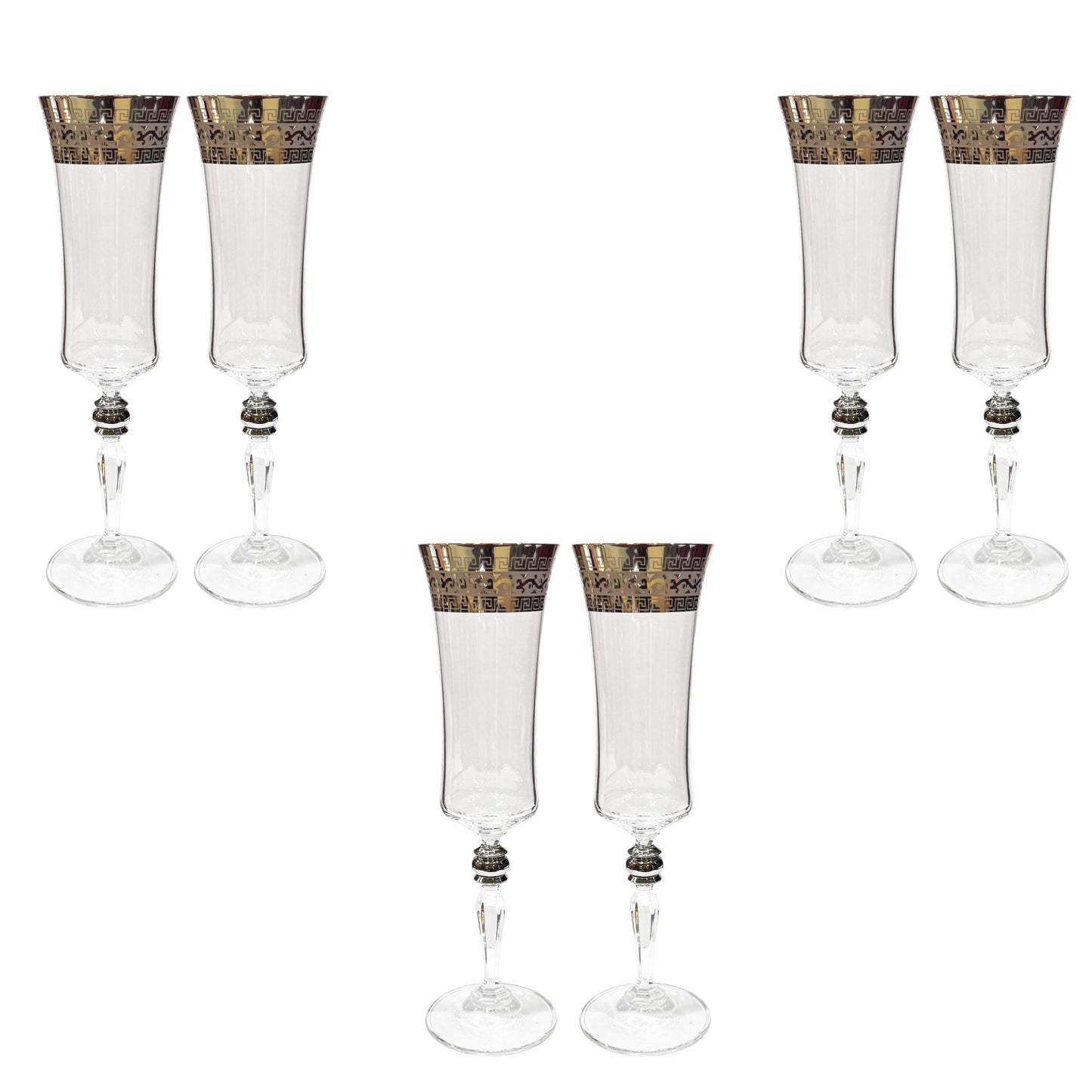 Bohemia Crystal - Flute Glass Set 6 Pcs - Silver