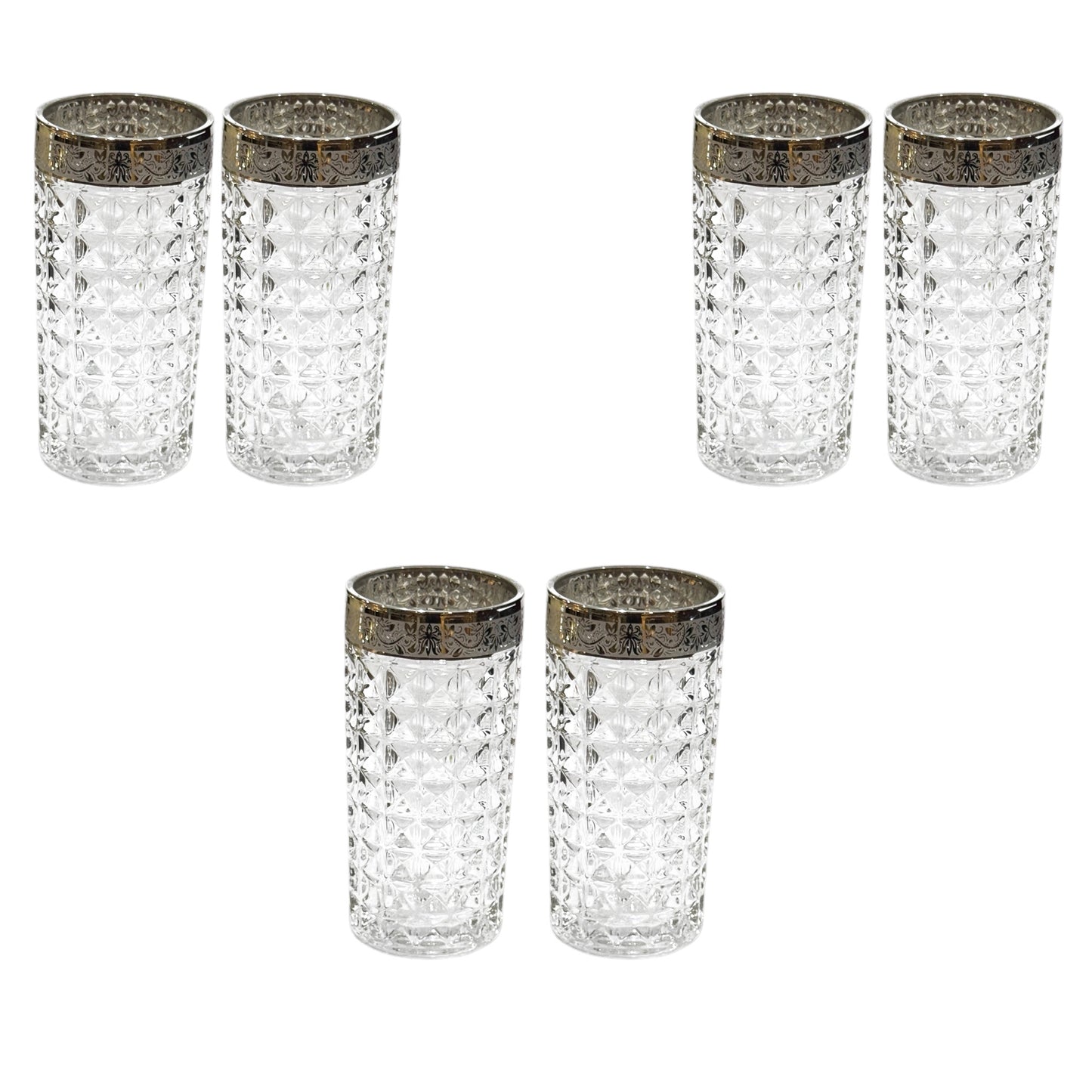 Bohemia Crystal - Diamond Highball Glass Set 6 Pcs - Silver