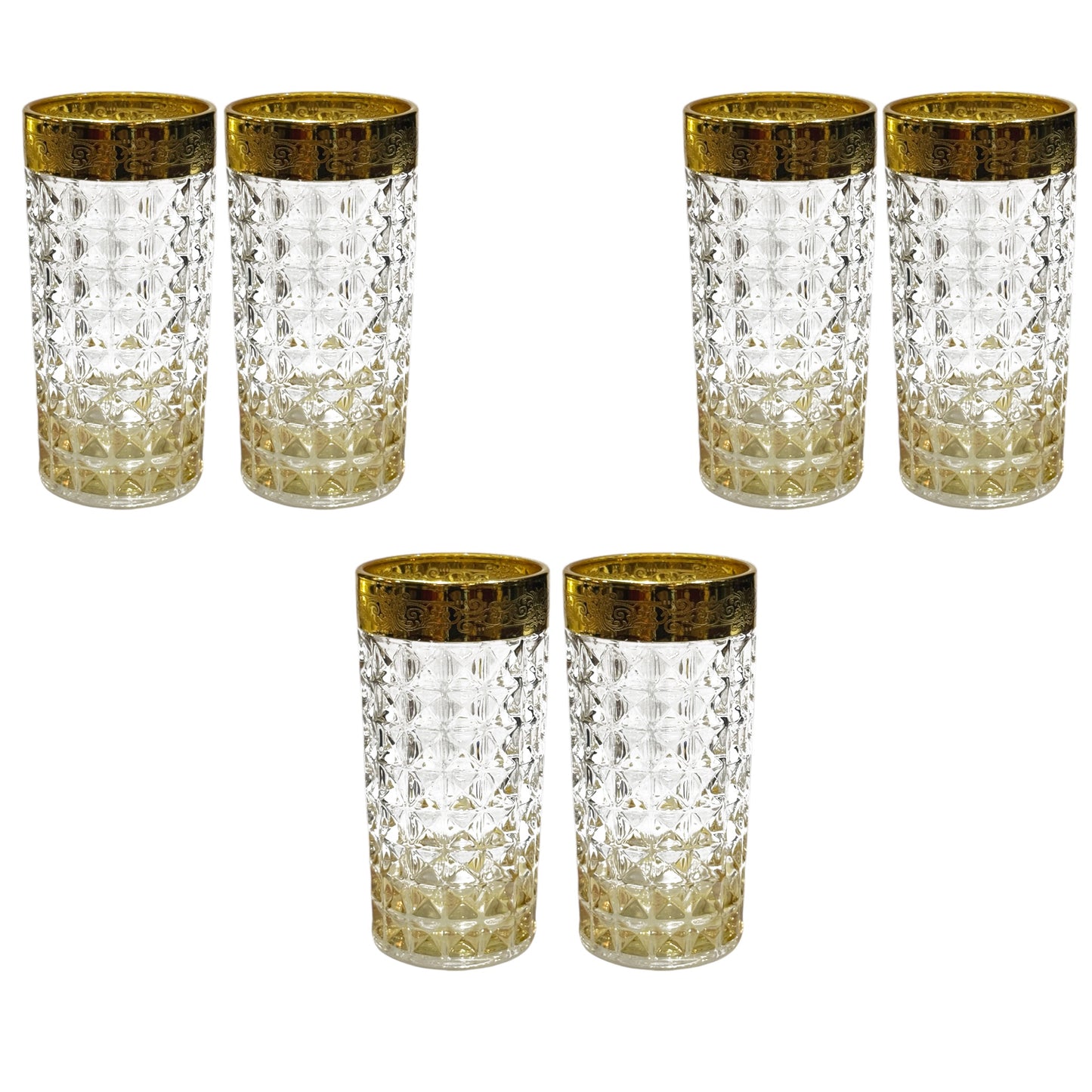 Bohemia Crystal - Diamond Highball Glass Set 6 Pcs - Gold