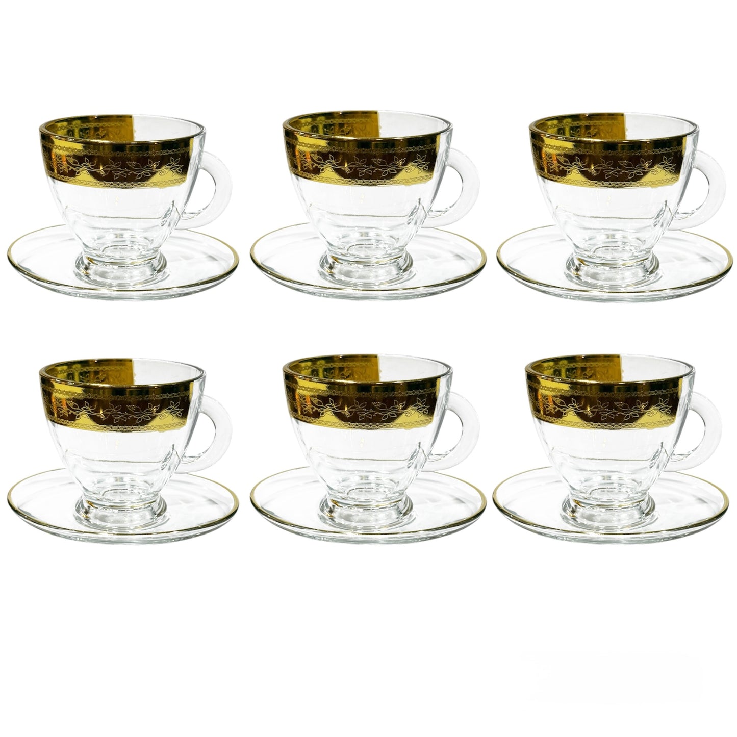 Bohemia Crystal - Tea Cups With Saucer - 12 pieces - Gold