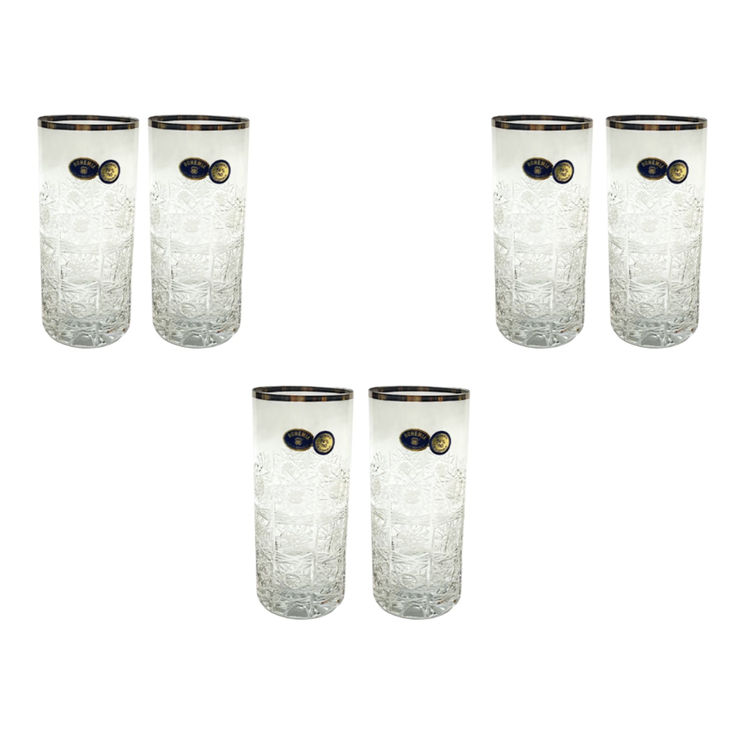 Bohemia Crystal - Highball Glass Set 6 Pieces Handcut - Silver