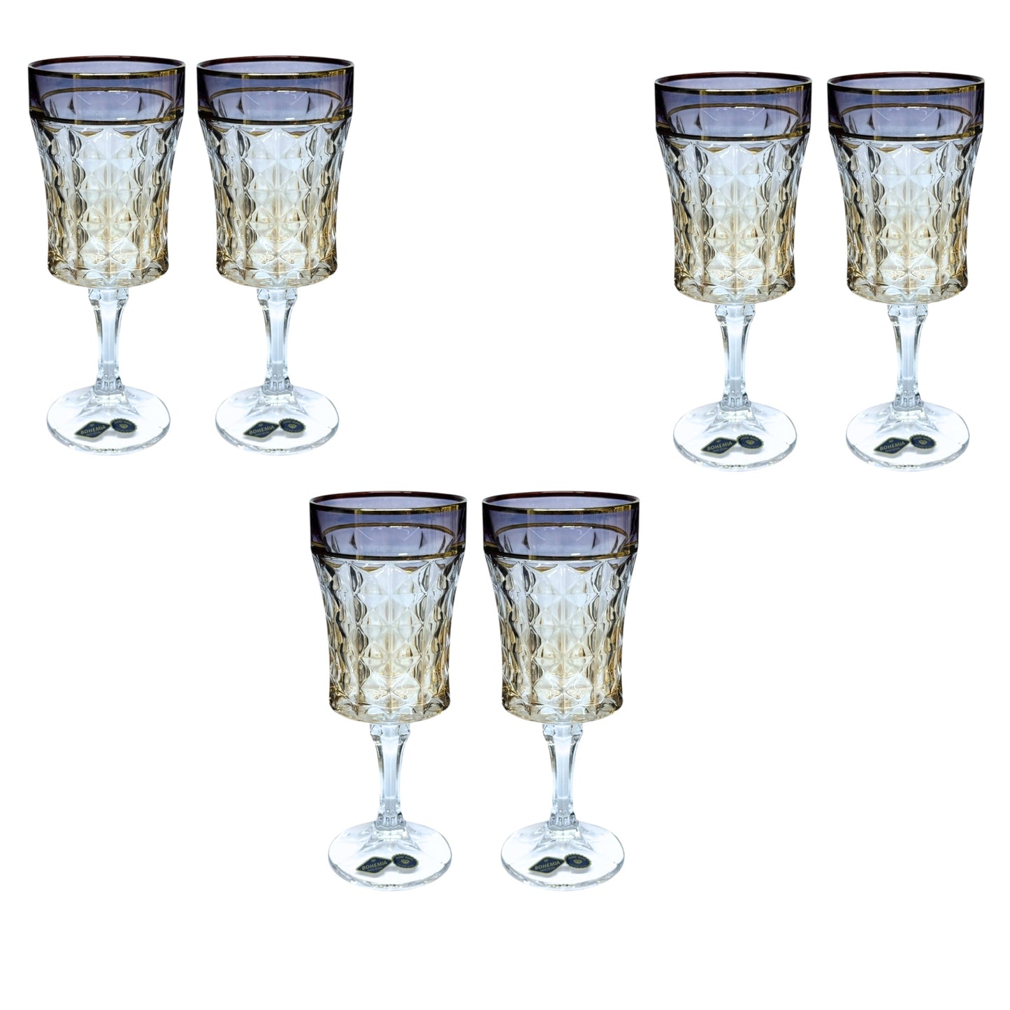 Bohemia Crystal Diamond Glass Set 6 Pieces