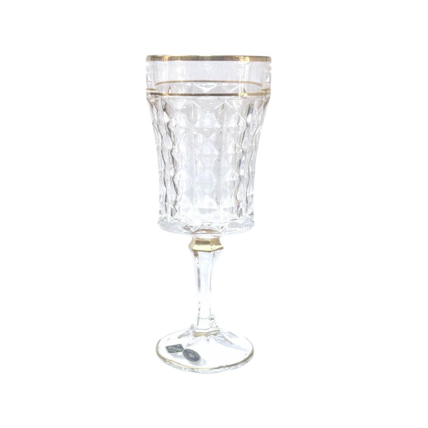 Bohemia Crystal - Diamond Goblet Glass Set 6 Pieces- Gold