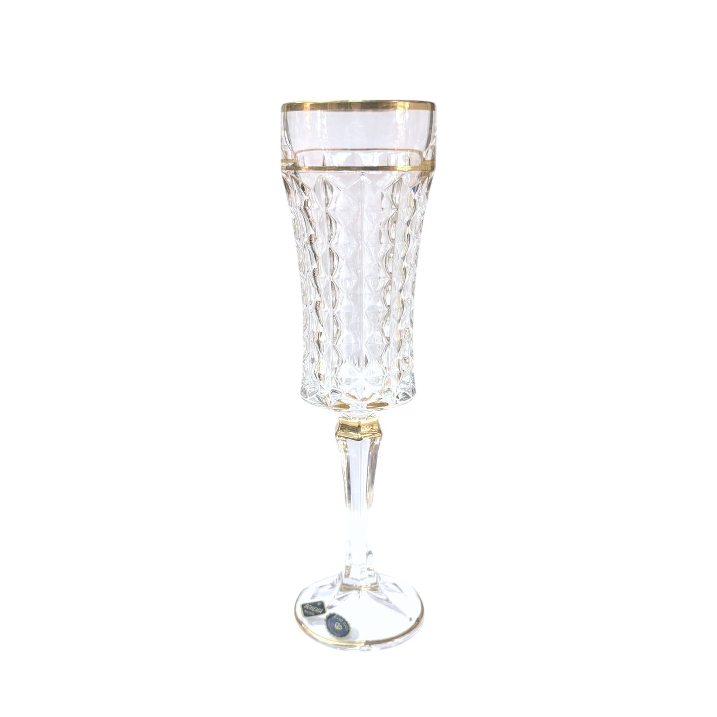 Bohemia Crystal Diamond Flute Glass Set 6 Pieces - Gold