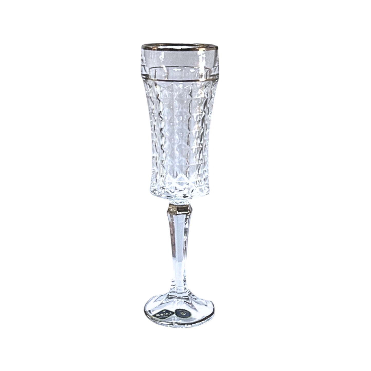 Bohemia Crystal Diamond Flute Glass Set 6 Pieces- Silver