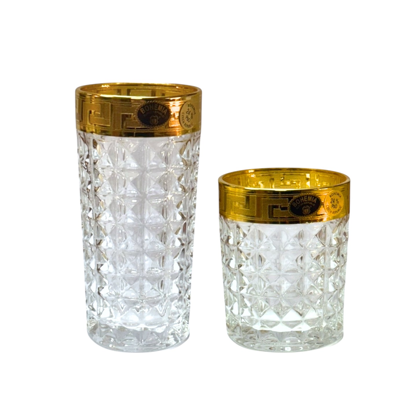 Bohemia Crystal - Diamond Glass Set 12 Pieces - Versace Gold