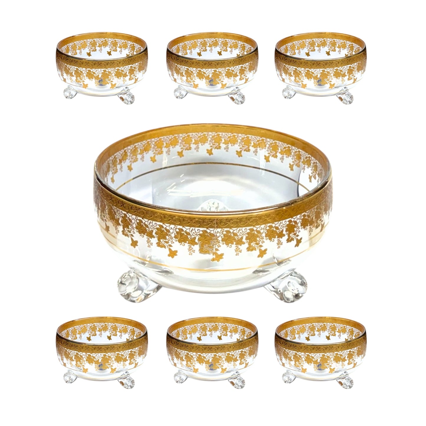 Bohemia Crystal Bowl Set 7 Pieces - Gold