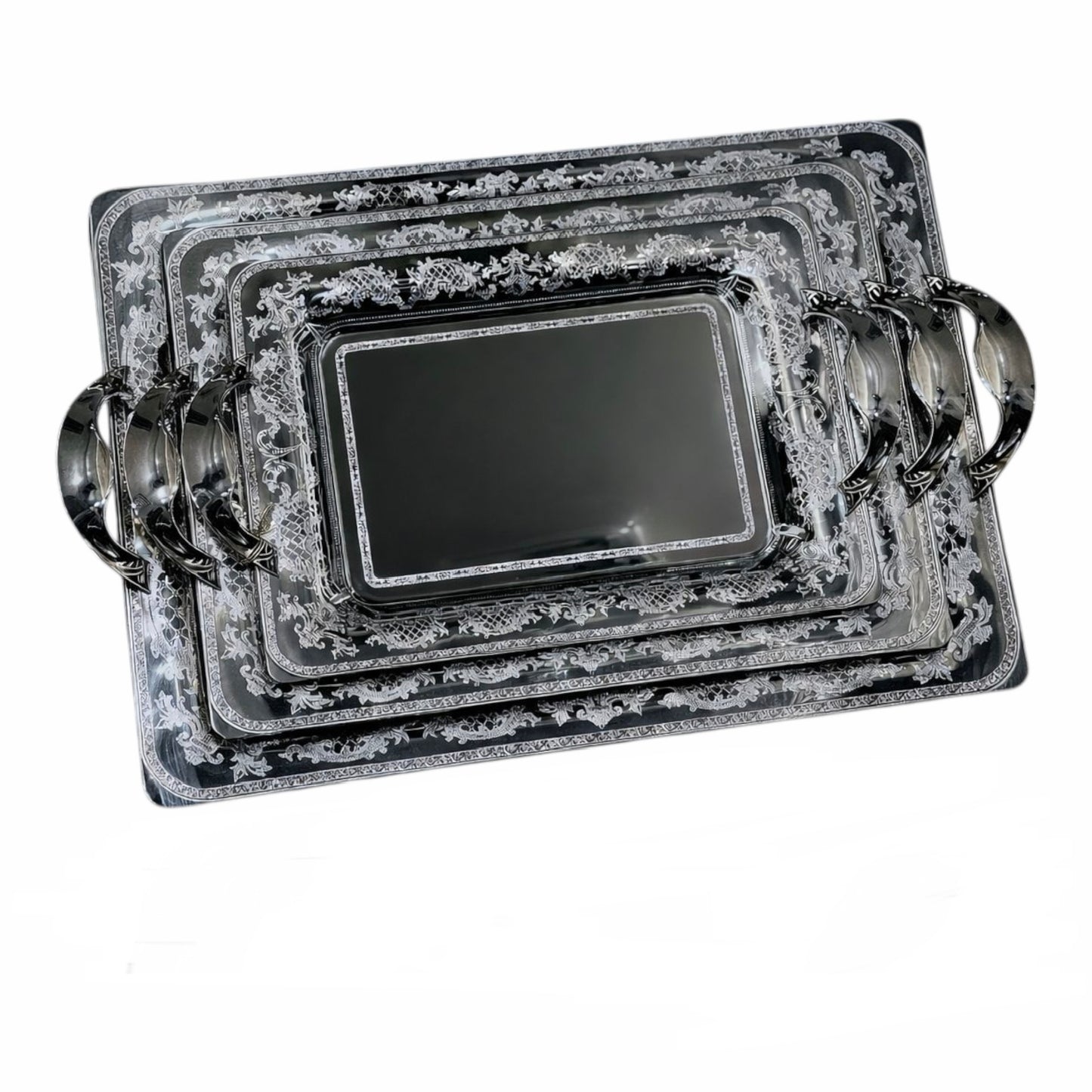 3 Rectangular Tray With Handles - Silver - Germany