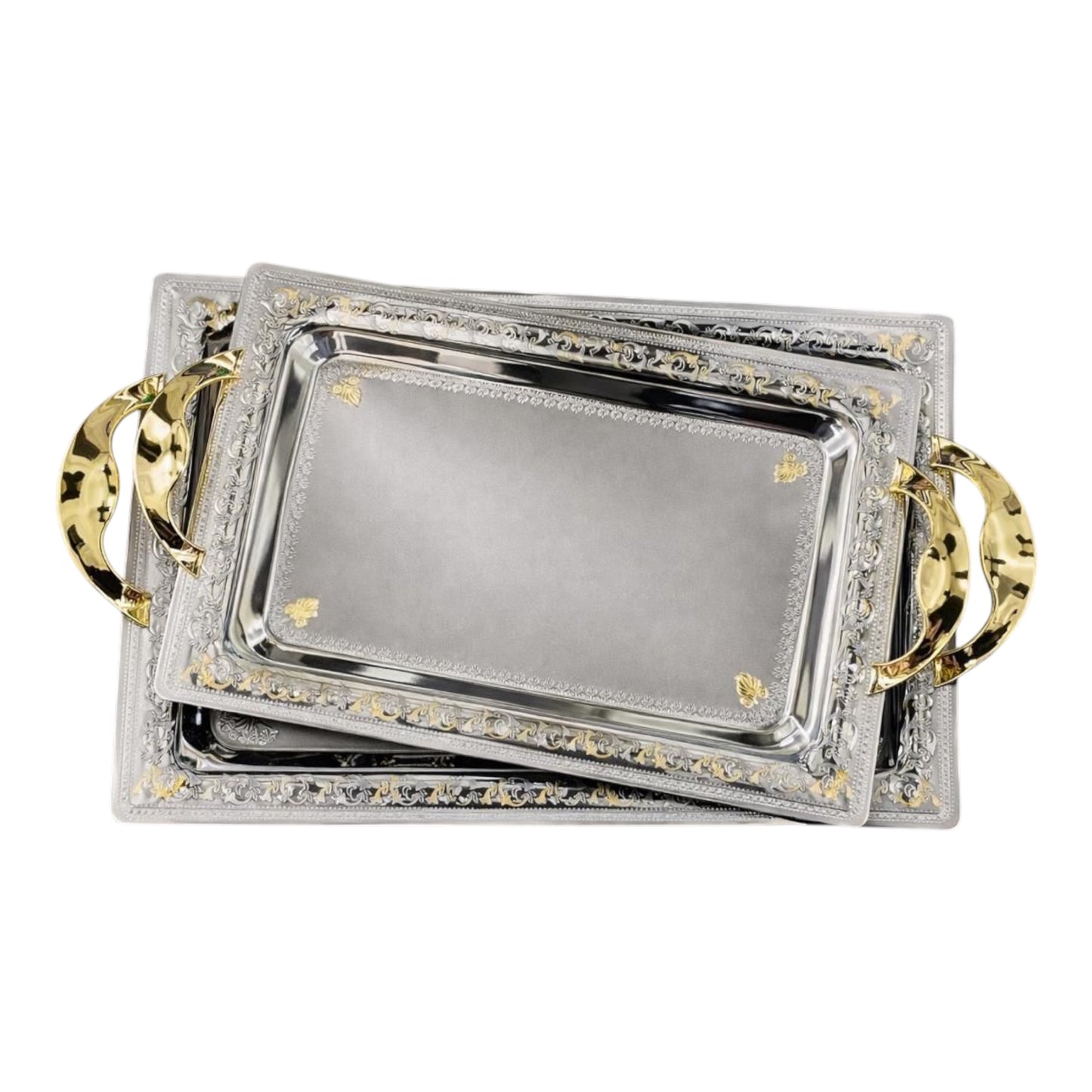 2 Rectangular Tray With Handles - Gold&Silver - Germany