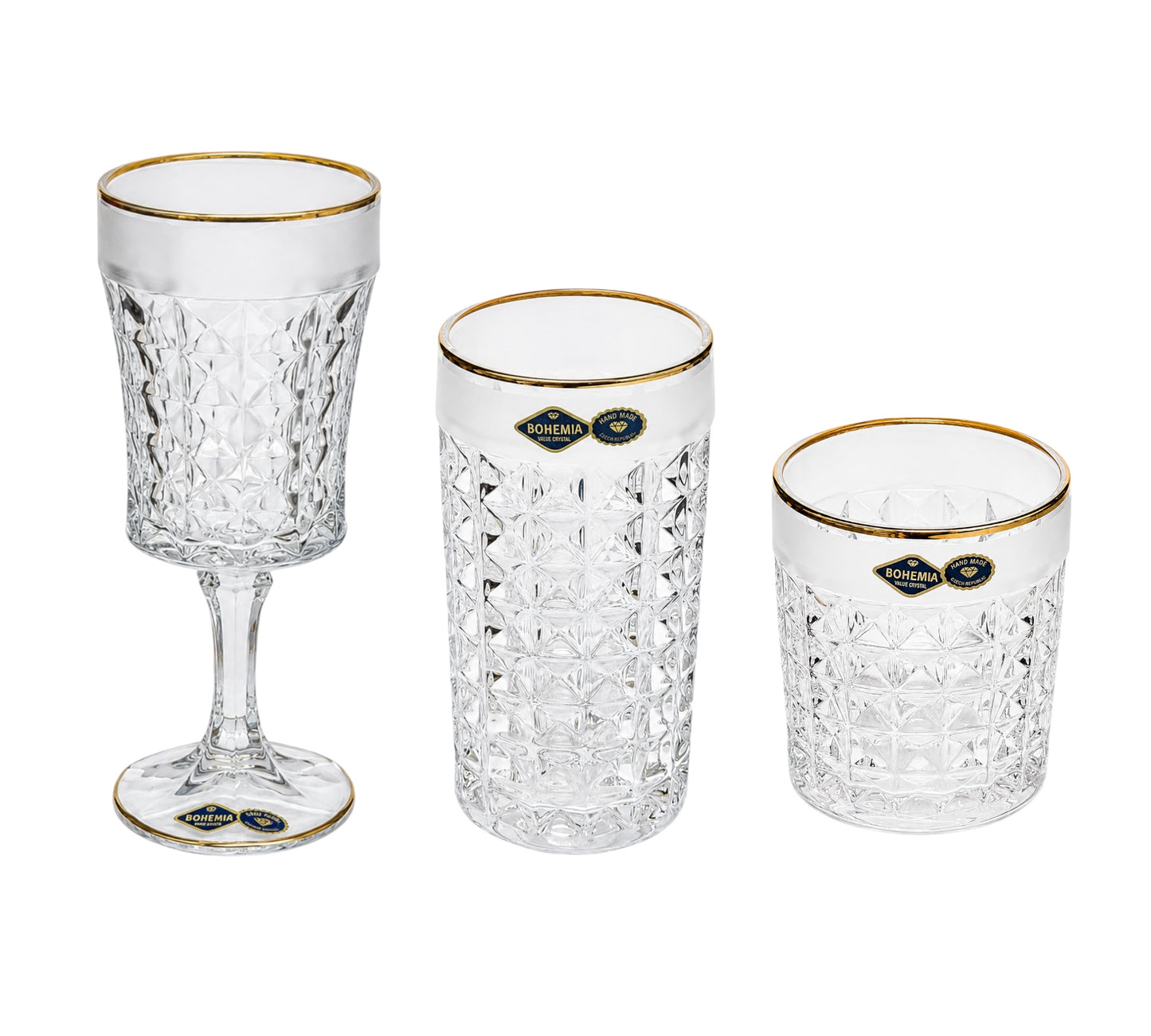 Bohemia Crystal Glass Set 18 Pieces - Gold
