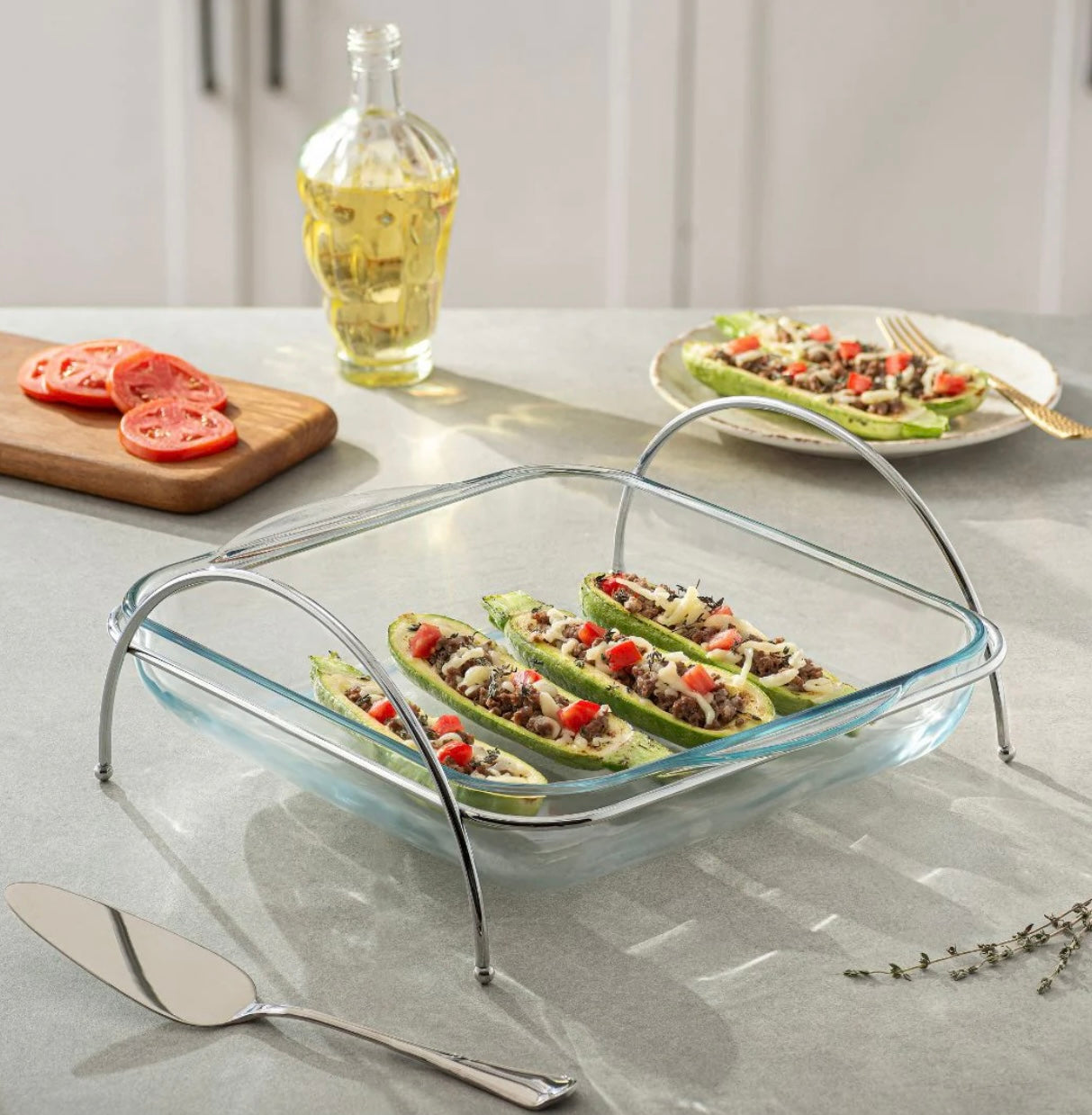 Borcam - Square Oven Dish With Silver Stand