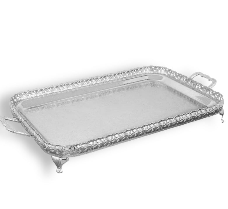 Queen Anne - Silver Plated - Large Oblong Tray with Handles&Legs