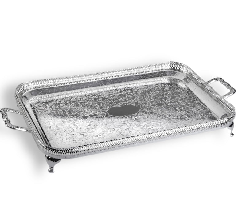 Queen Anne - Silver plated - Large Oblong Tray with Handles&Legs