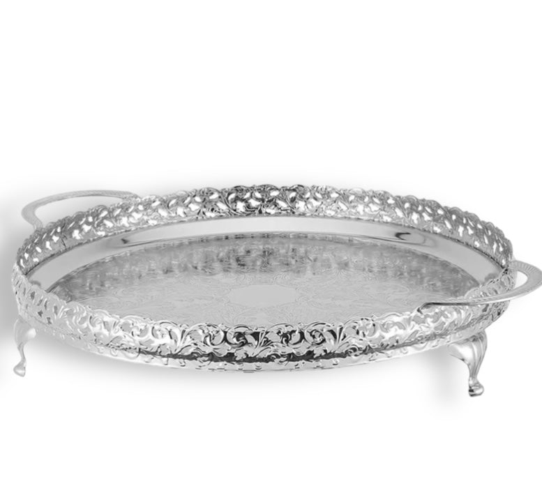 Queen Anne - Silver Plated - Round Tray with Handles&Legs