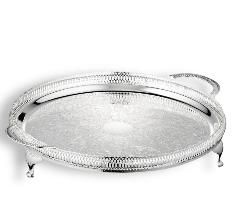 Queen Anne - Silver plated - Round Tray with Handles&Legs