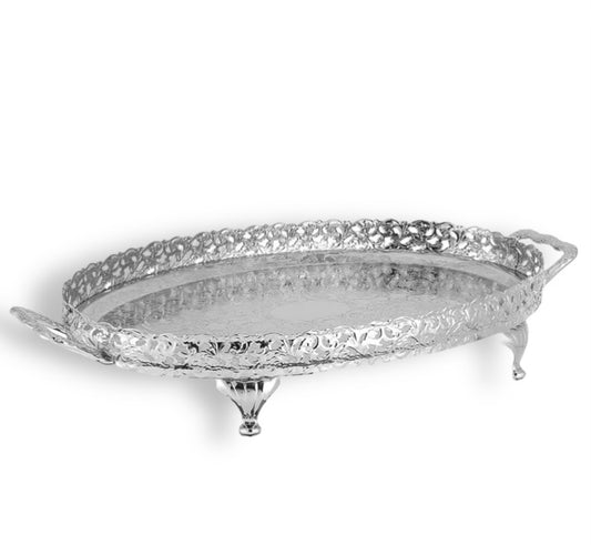 Queen Anne - Silver Plated - Oval Tray with Handles&Legs