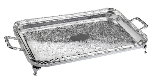 Queen Anne - Silver Plated - Medium Oblong Tray With Handles&Legs