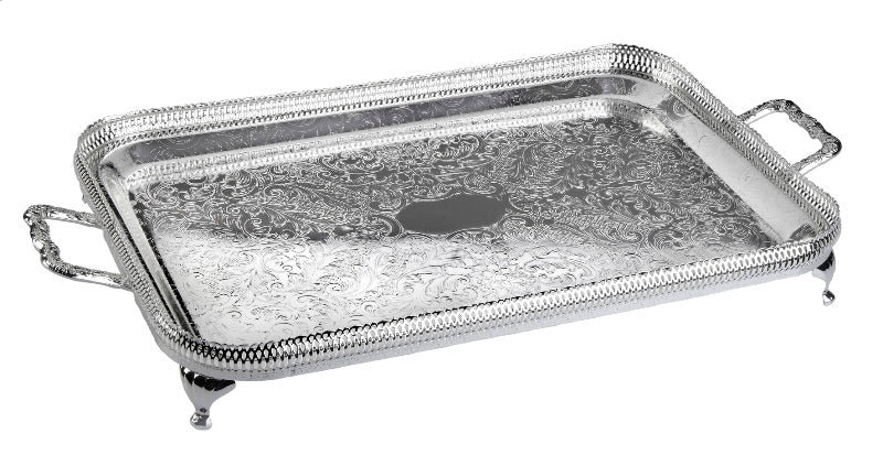 Queen Anne - Silver Plated - Small Oblong Tray With Handles&Legs