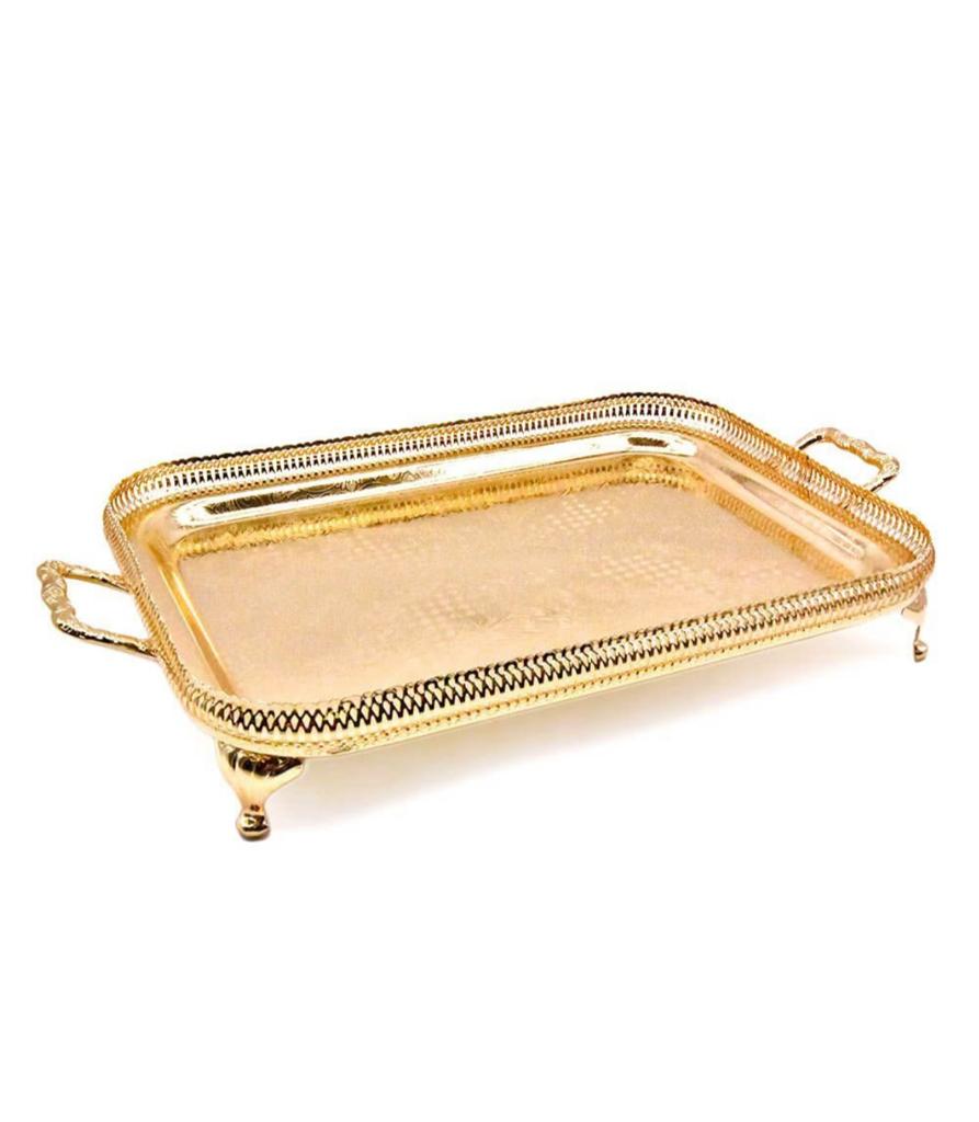 Queen Anne - Gold Plated - Large Oblong Tray with Handles&Legs