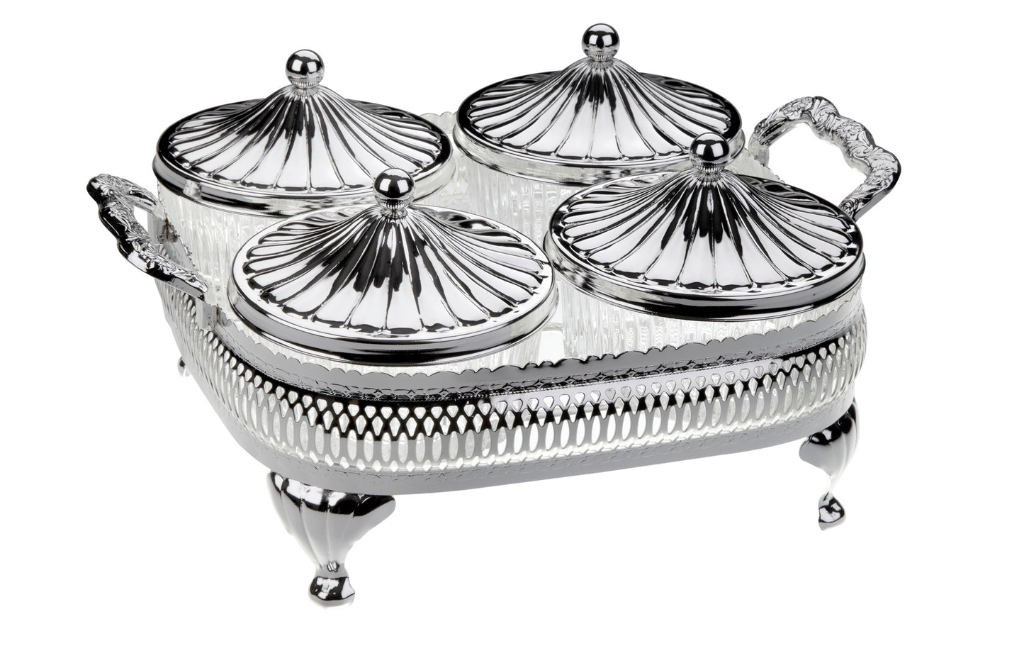 Queen Anne - Silver Plated - Round Bowl Set with Silver Plated stand 4 Pcs