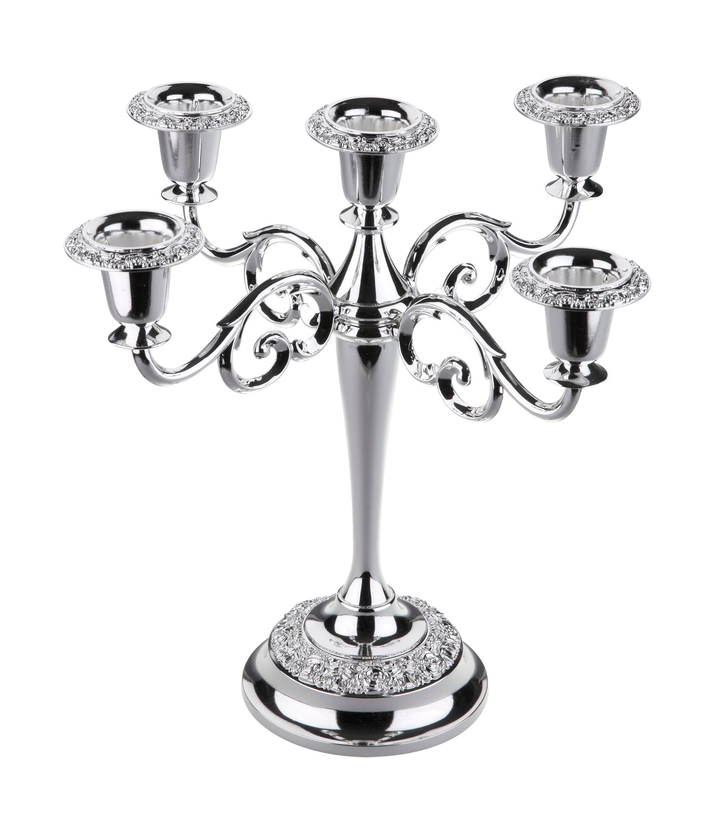 Queen Anne - Silver Plated - 5 Light Candle Holder With Baroque Style