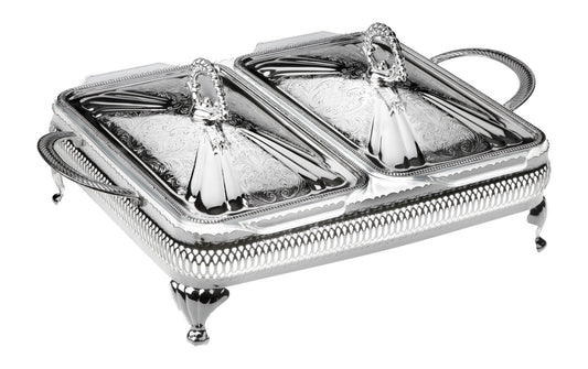 Queen Anne - Silver Plated - 2 Rectangular Food Warmers With 2 Candles