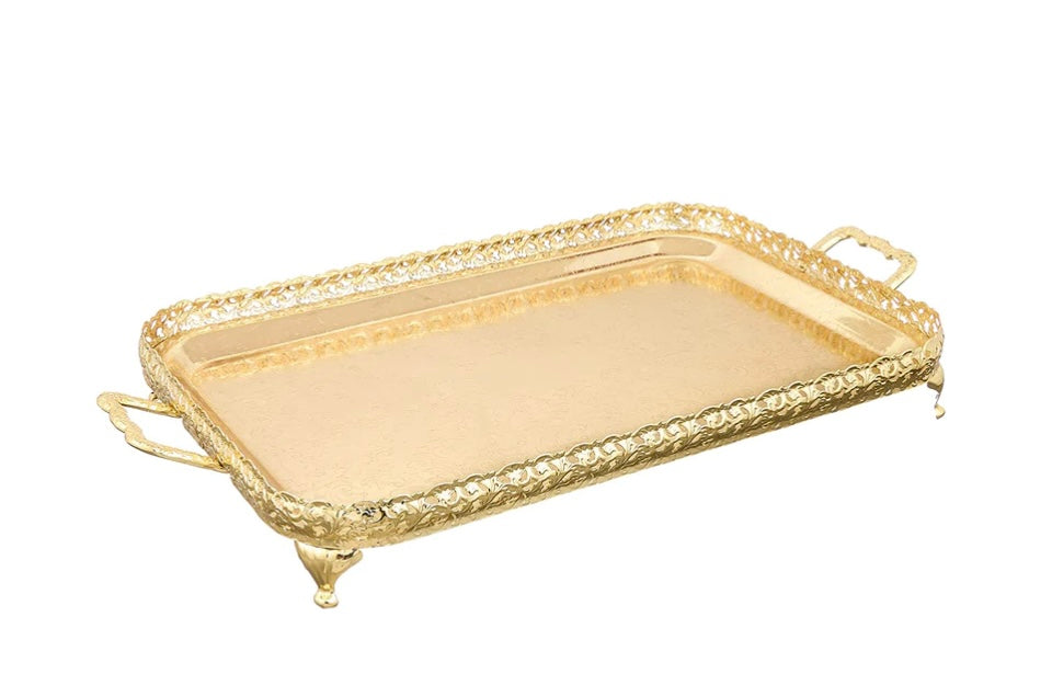 Queen Anne - Gold Plated - Large Oblong Tray with Handles&Legs