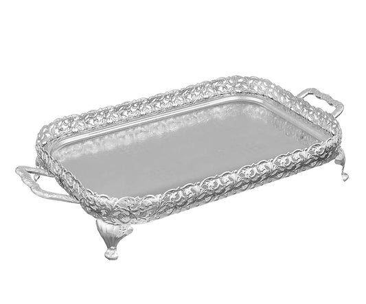 Queen Anne - Silver Plated - Small Oblong Tray With Handles&Legs