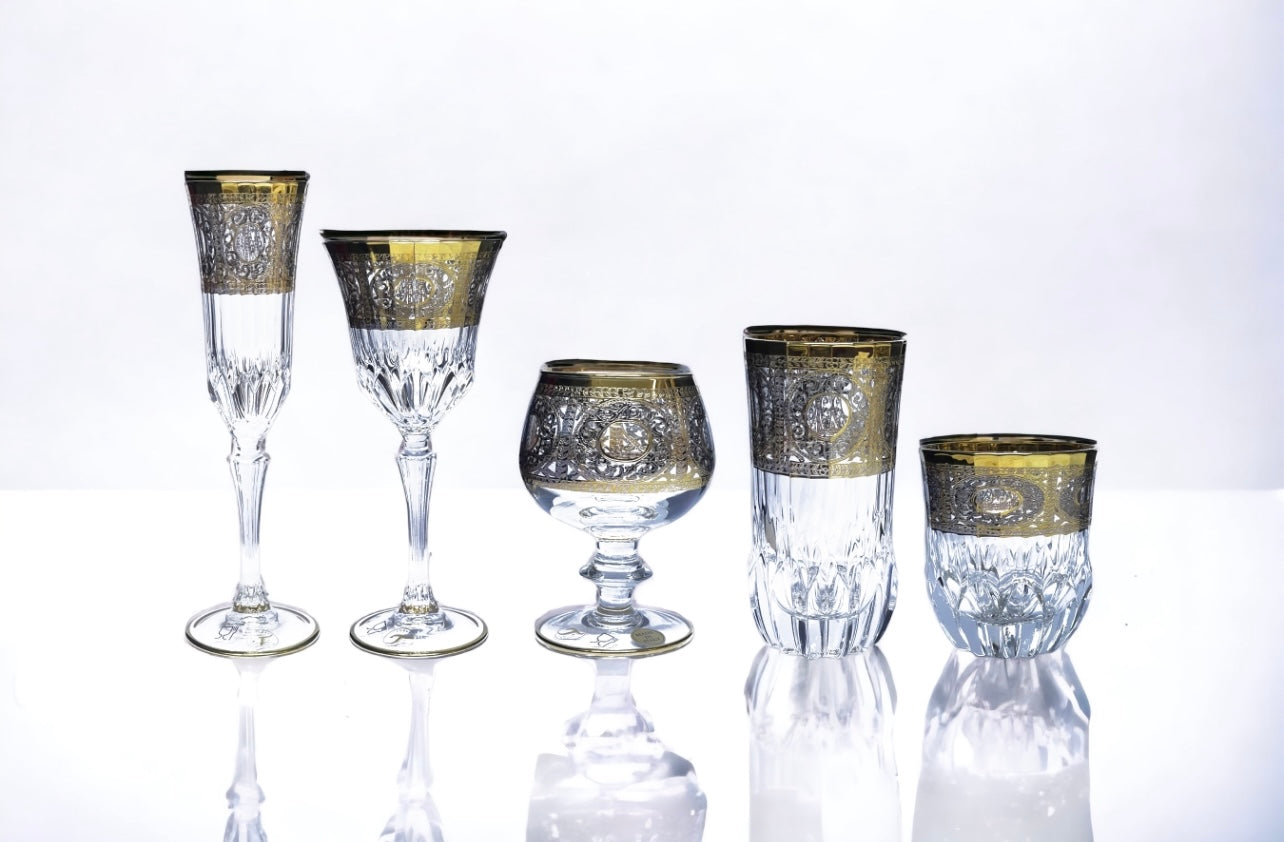 Italian Crystal - Flute Glass Set 6 Pcs - Gold&Silver