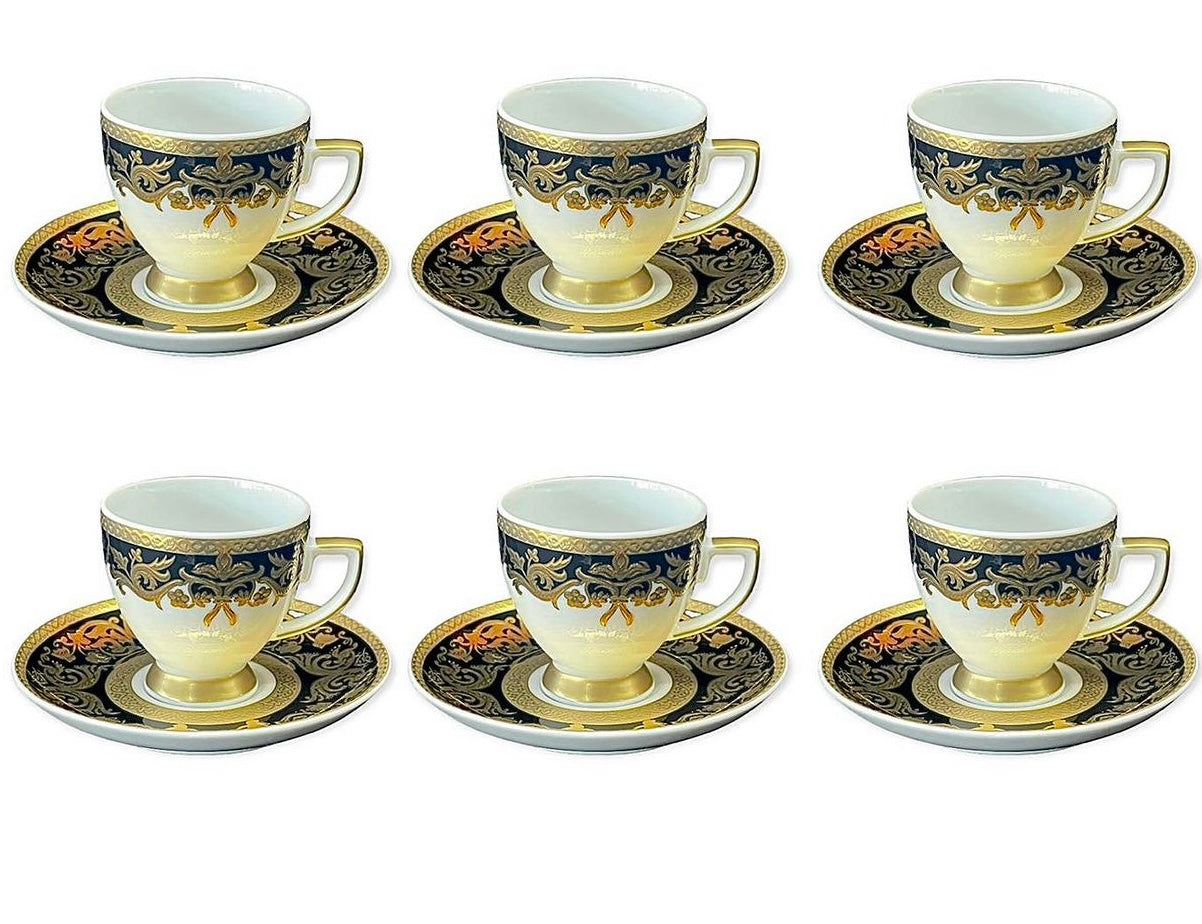 Falkenporzellan - Coffee Set With Saucer 12 Pcs - Black&Gold