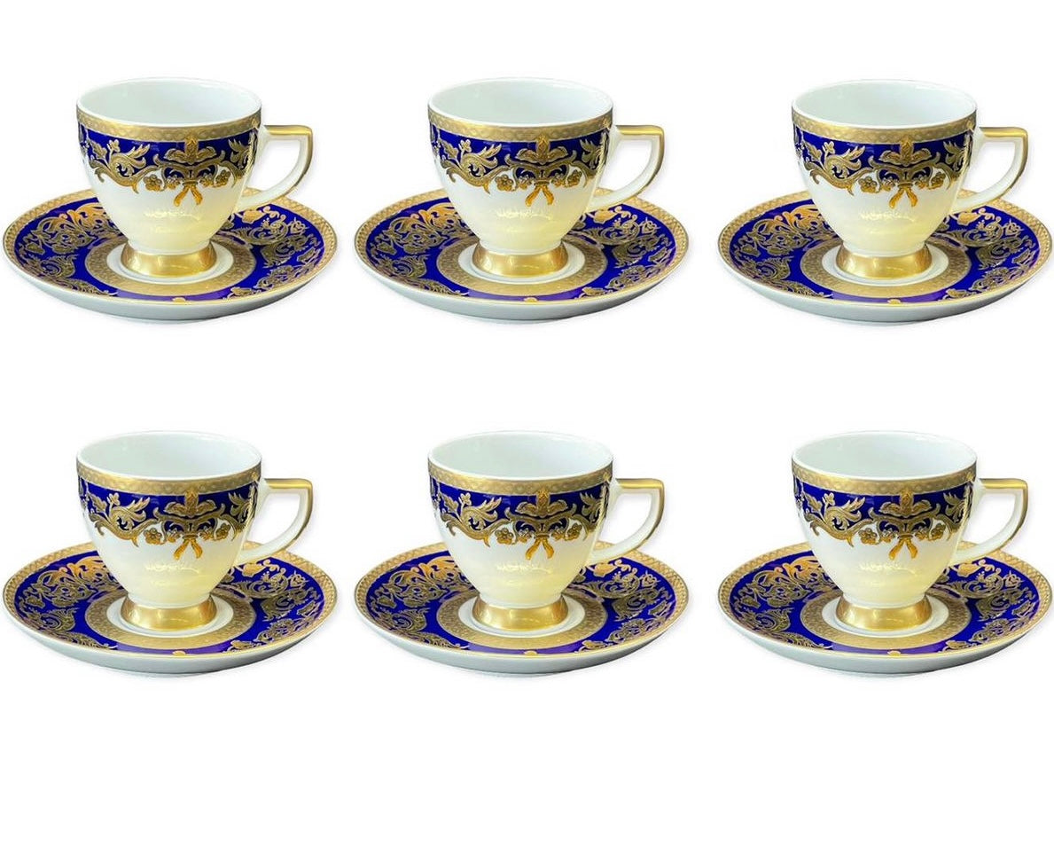 Falkenporzellan - Coffee Set With Saucer 12 Pcs - Blue&Gold