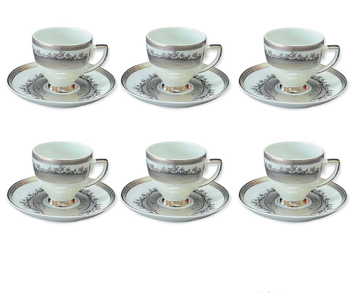 Falkenporzellan - Coffee Set With Saucer 12 Pcs - Silver