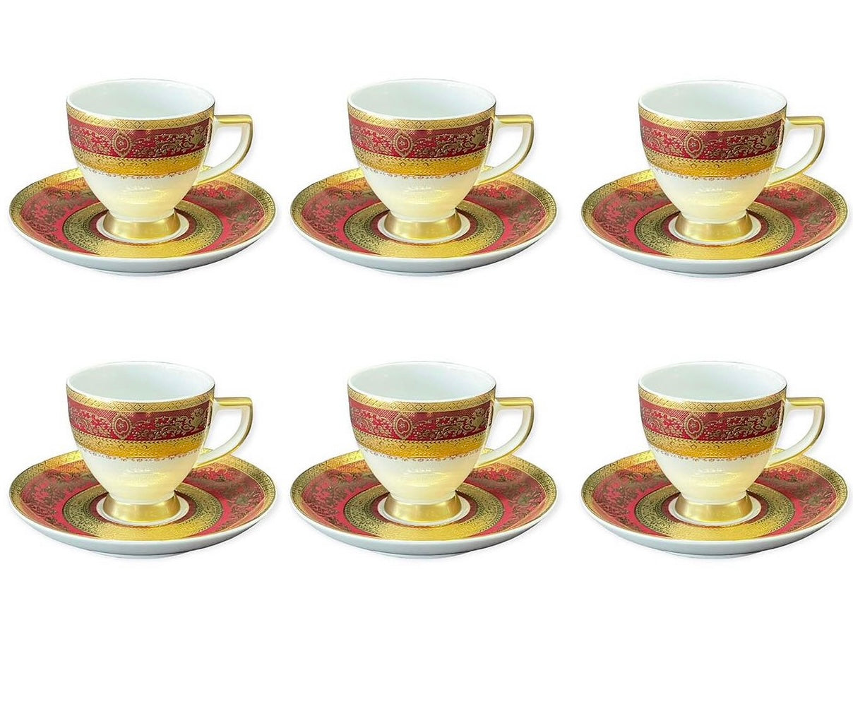 Falkenporzellan - Coffee Set With Saucer 12 Pcs - Red&Gold