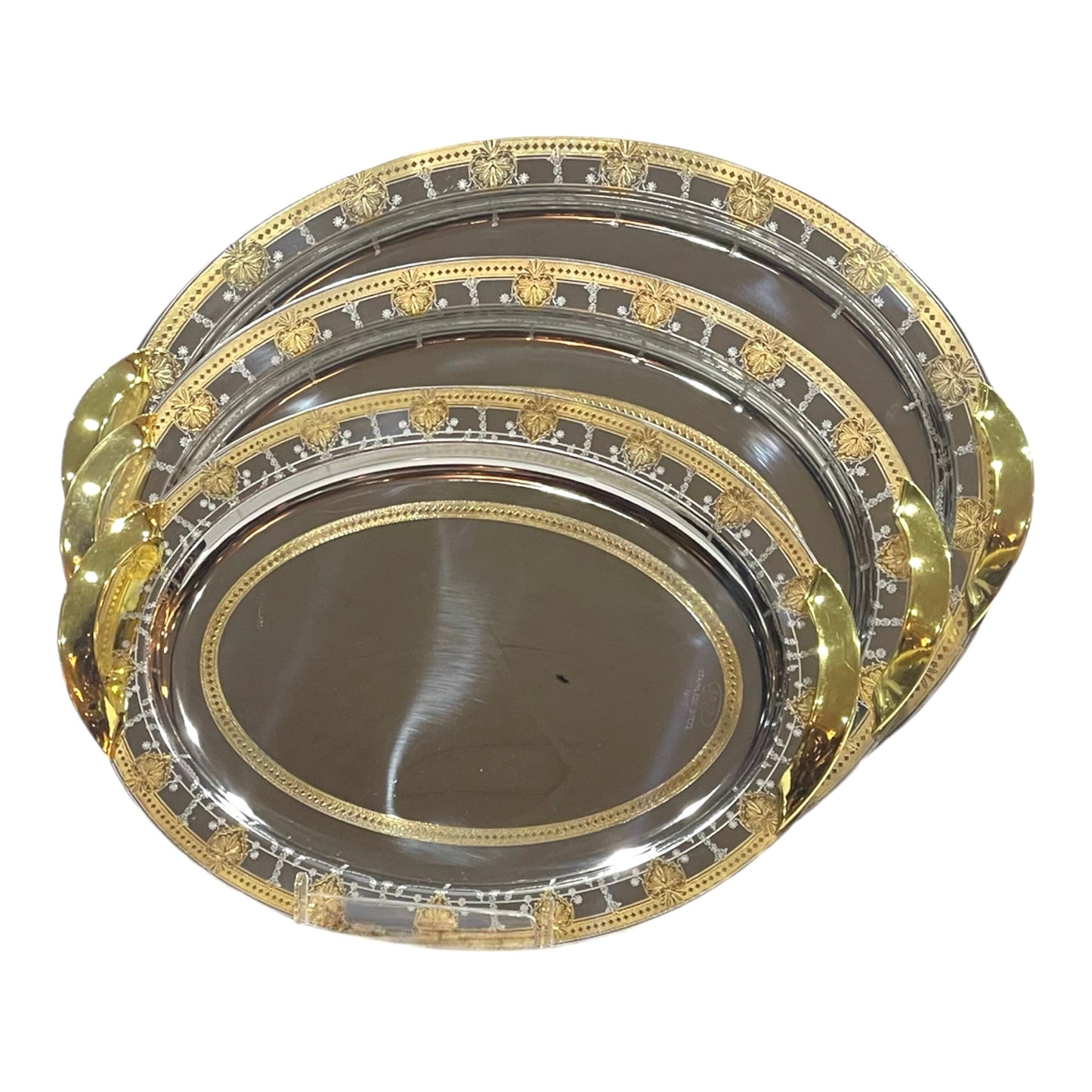 3 Oval Tray With Handles - Gold