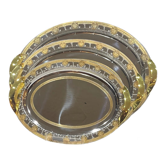 3 Oval Tray With Handles - Gold