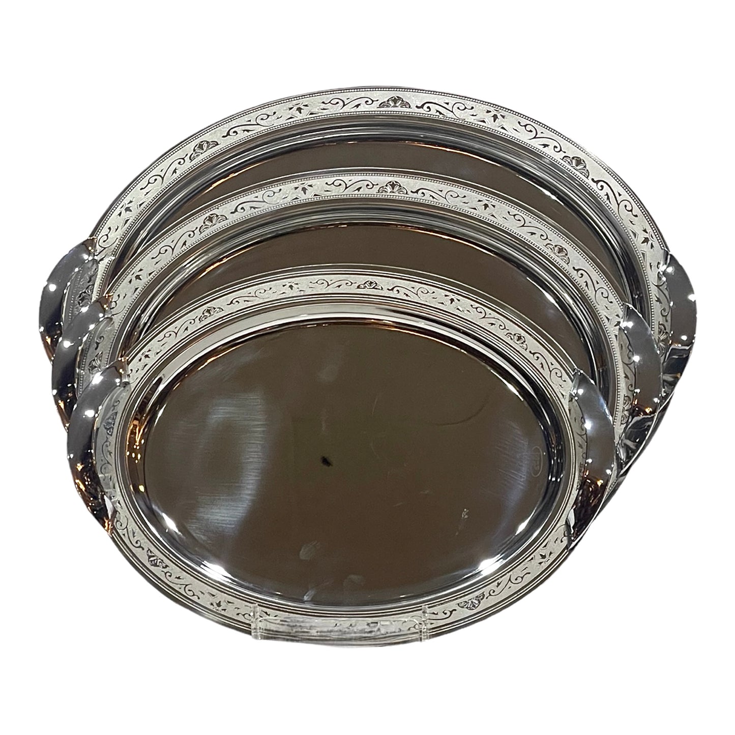 3 Oval Tray With Handles - Silver