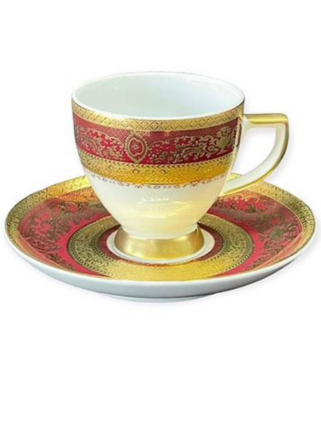 Falkenporzellan - Coffee Set With Saucer 12 Pcs - Red&Gold