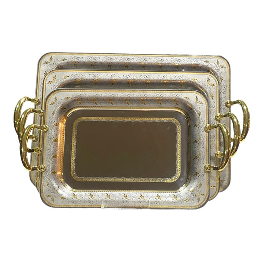 3 Rectangular Tray With Handles - Gold&Silver