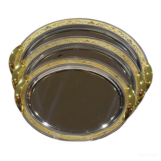 3 Oval Tray With Handles - Gold