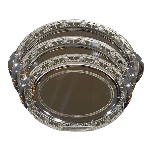 3 Oval Tray With Handles - Silver