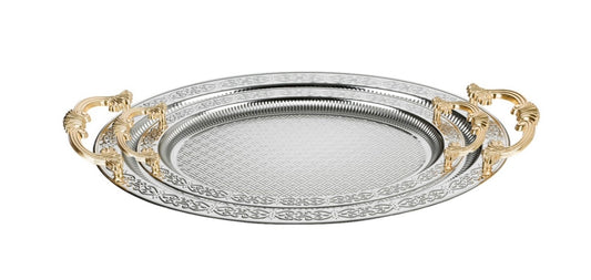 2 Oval Tray With Handles - Silver&Gold - Turkey