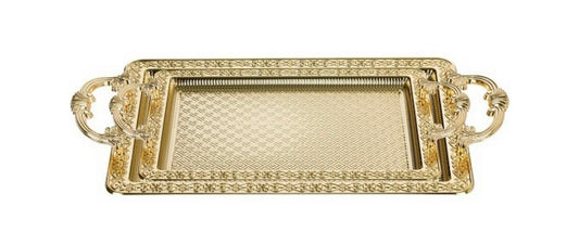 2 Rectangular Tray With Handles - Gold - Turkey