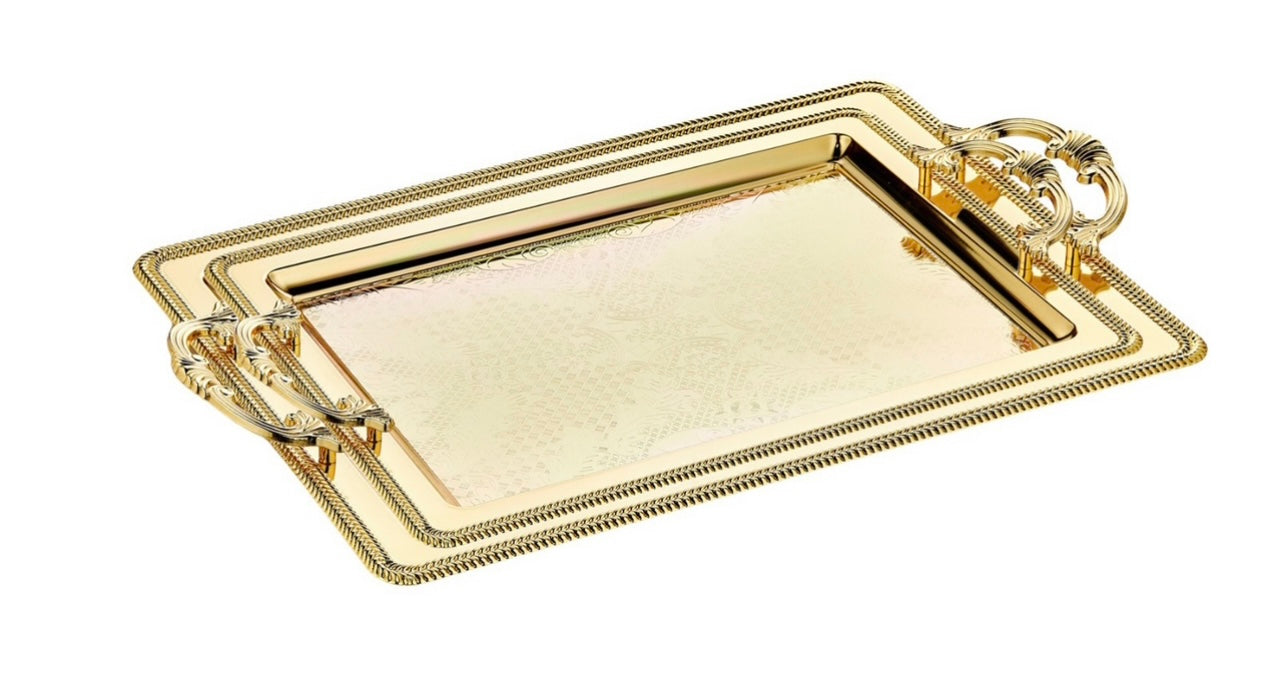 2 Rectangular Tray With Handles - Gold - Turkey