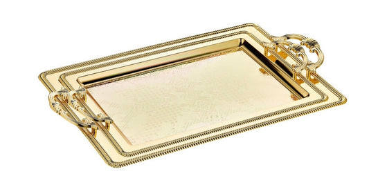 2 Rectangular Tray With Handles - Gold - Turkey